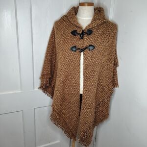 NWT Sonoma Dark Red Brown Toggle Button Blanket Shawl Cape Women's Size S/M